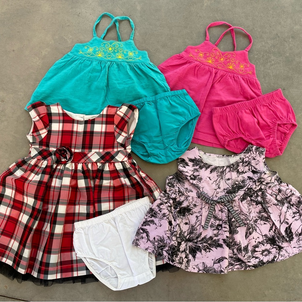 Carter’s 12 M Lot of 4 Baby Girl Dresses with Diaper Covers